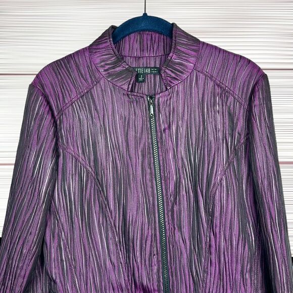 Lafayette 148 Lightweight Purple Textured Short Jacket Blazer Full Zip Front 2 - Picture 4 of 11